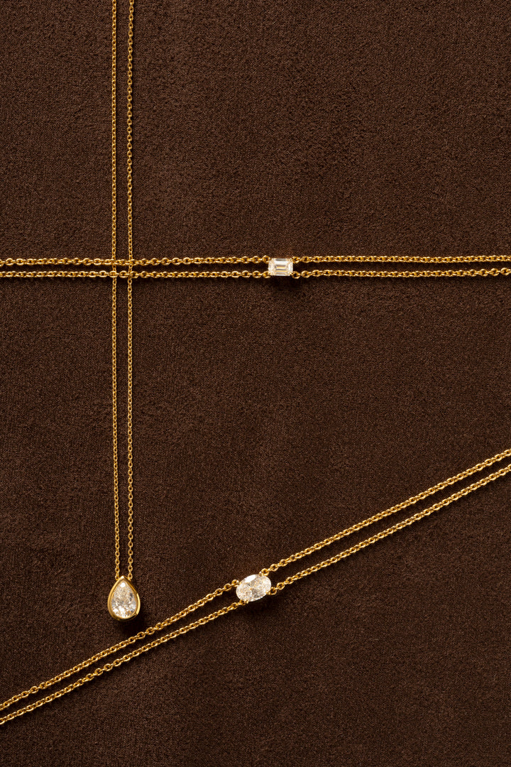 Silver Necklace - pear shape diamond