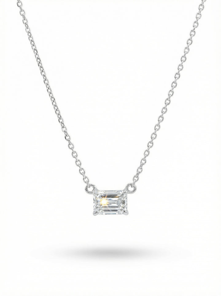 Silver Necklace - emerald shape diamond