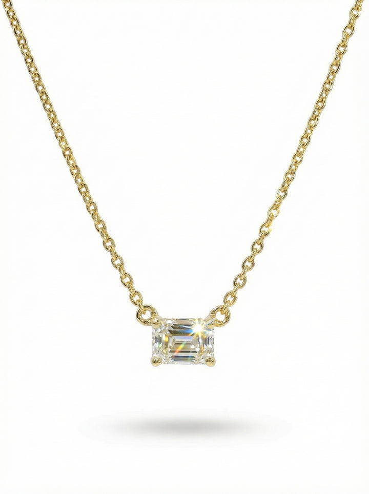 Silver Necklace - emerald shape diamond