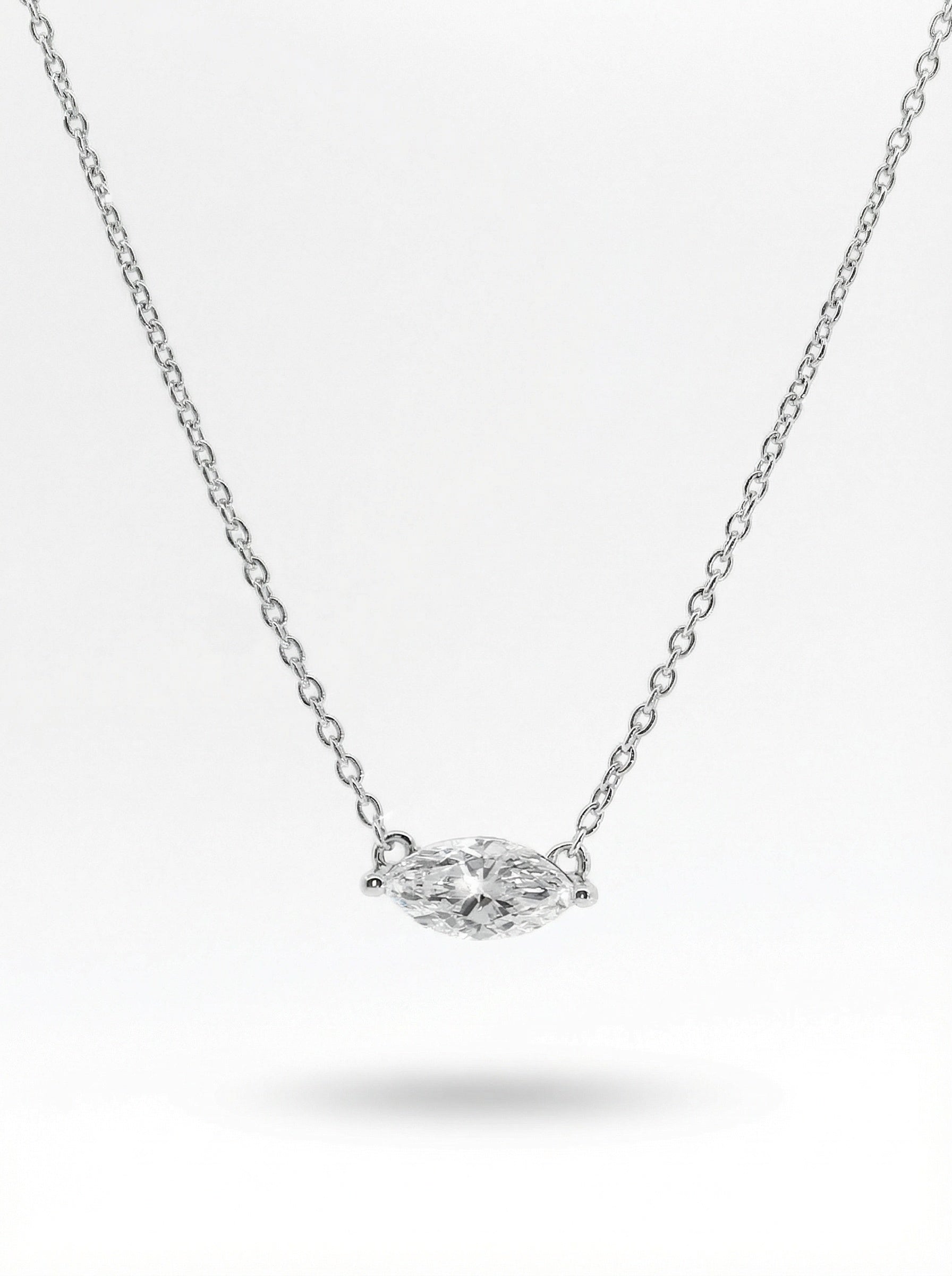 Silver Necklace - marquise shape diamond