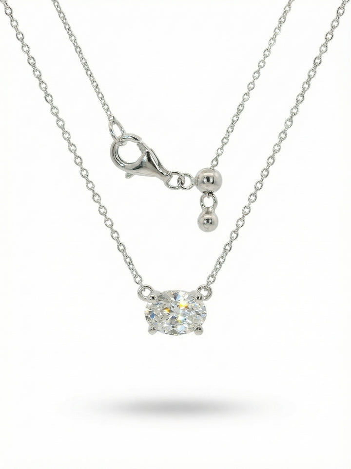 Silver Necklace - oval shape diamond