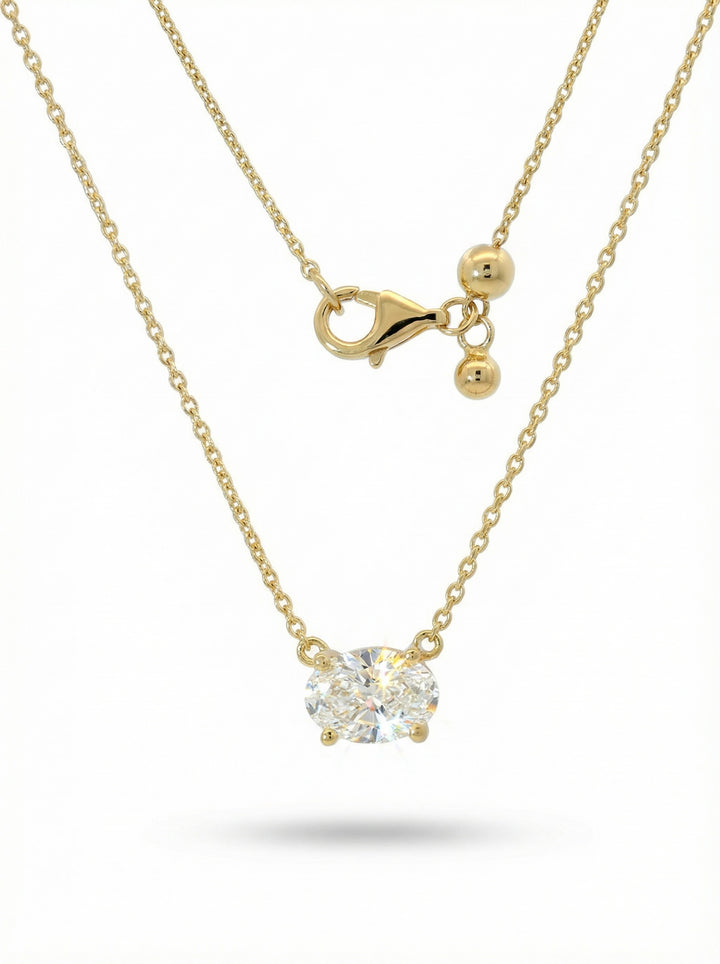 Silver Necklace - oval shape diamond