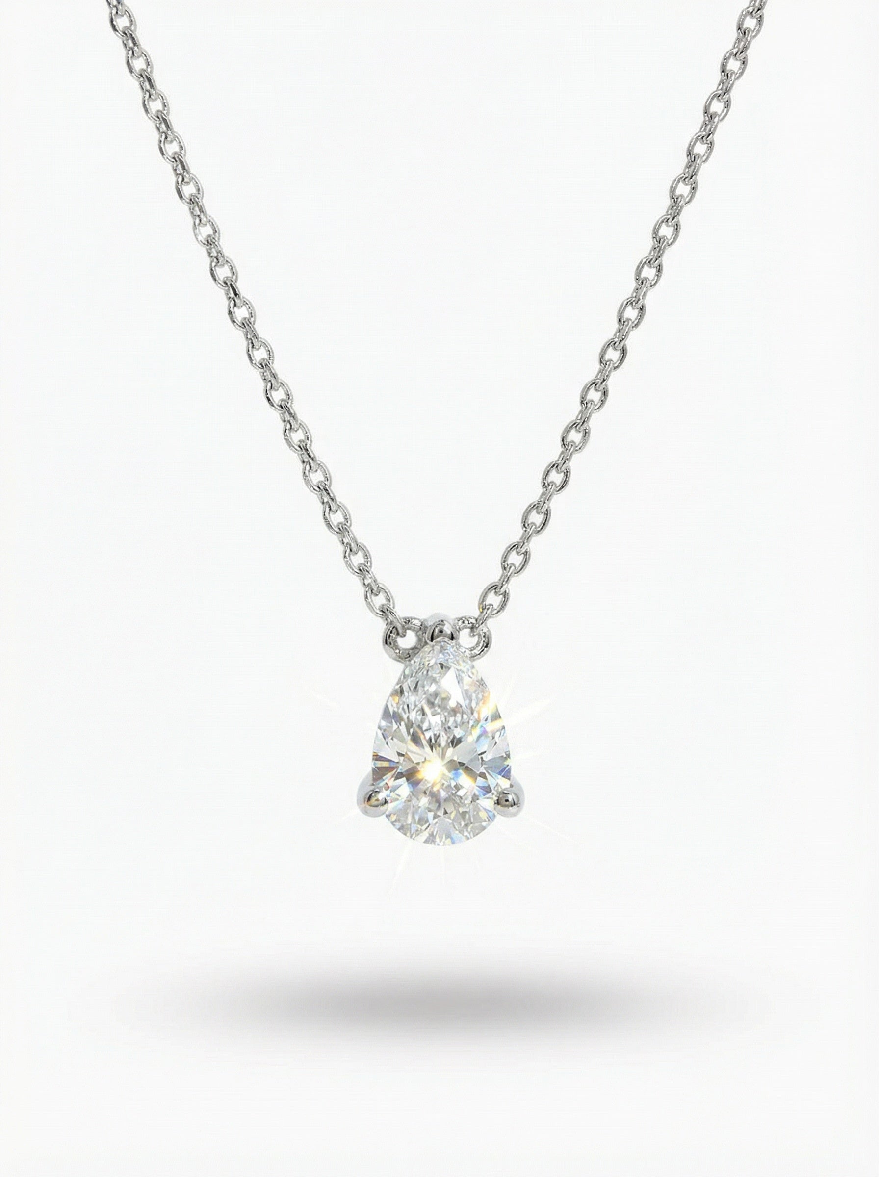 Silver Necklace - pear shape diamond