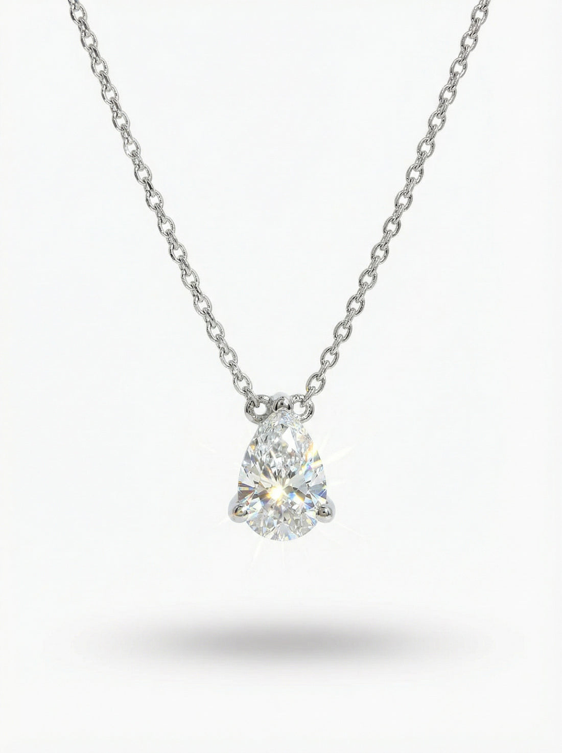 Silver Necklace - pear shape diamond