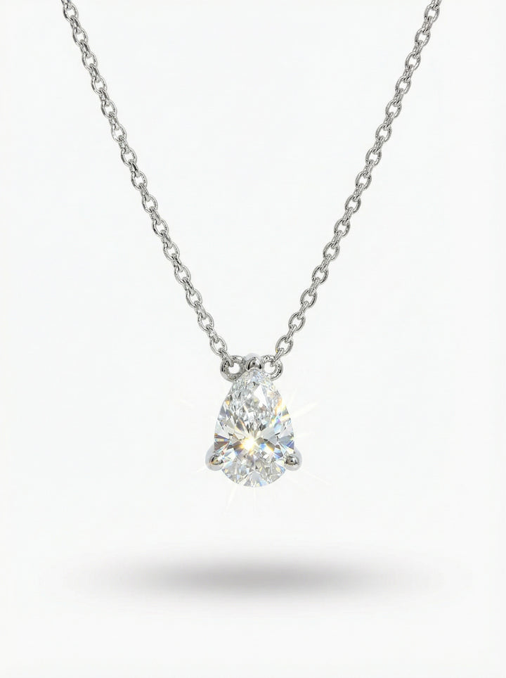 Silver Necklace - pear shape diamond