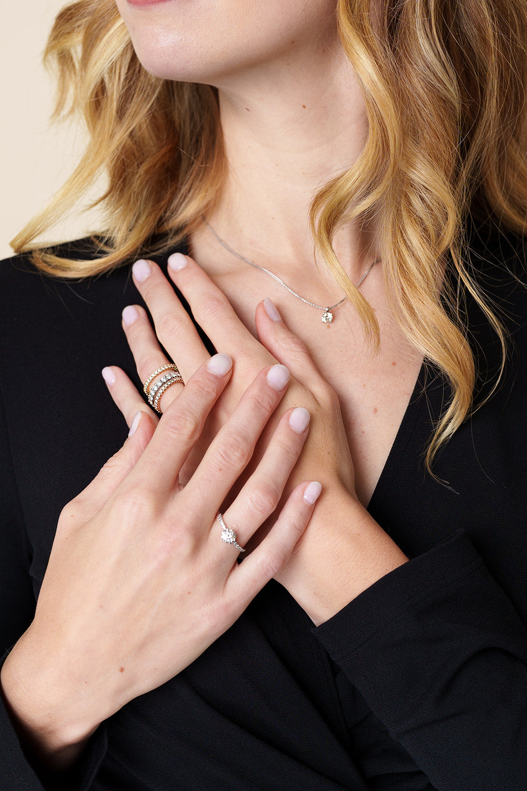 Collier Solitär-Diamantanhänger 6'er Krappe