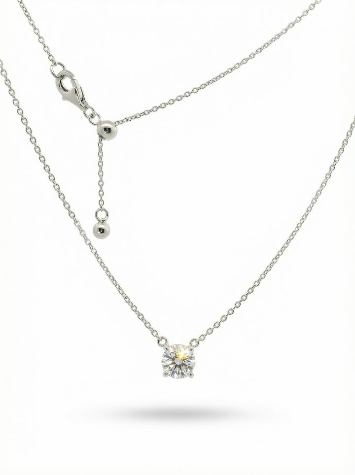 Silver Necklace - round brillant shape diamond